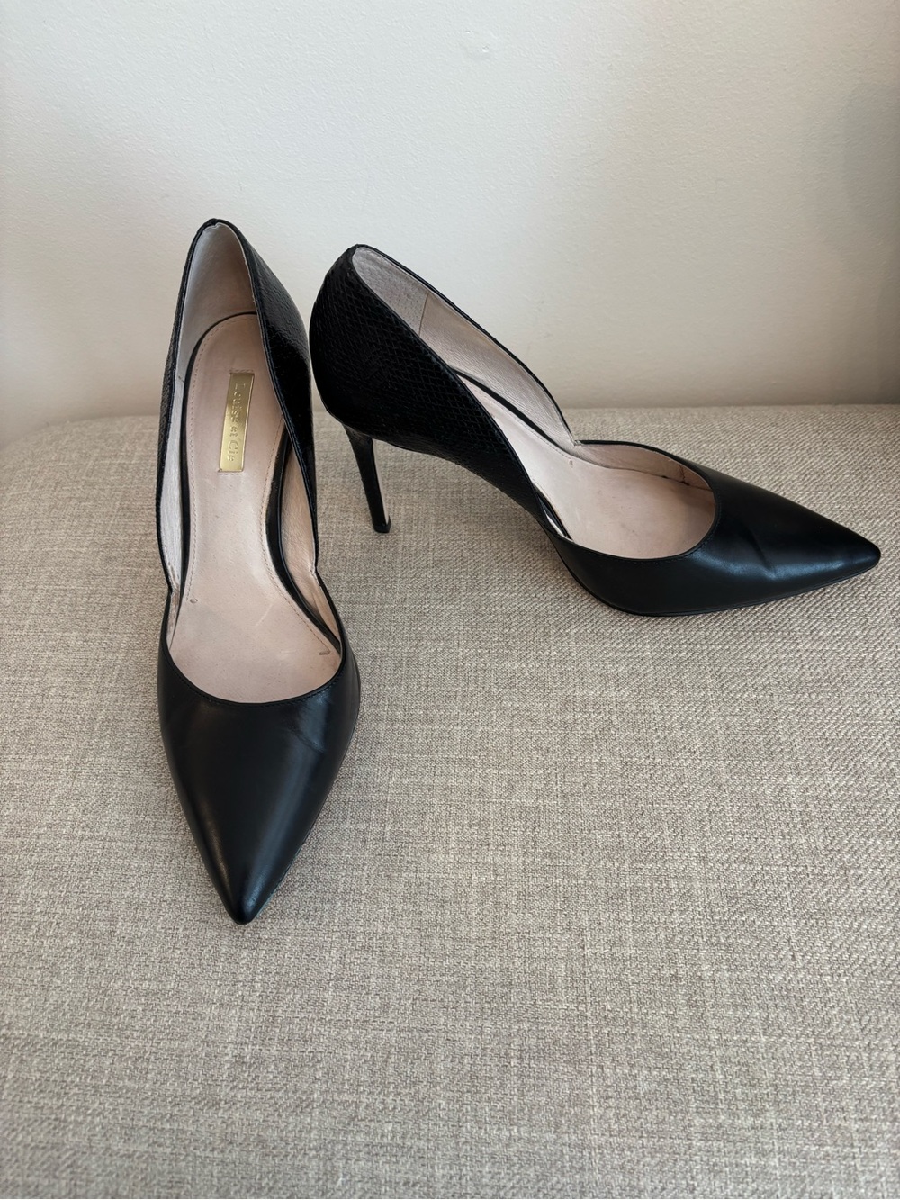 Louise et Cie Black Leather Snakeskin Print d’Orsay Stiletto Heels Women’s 9M